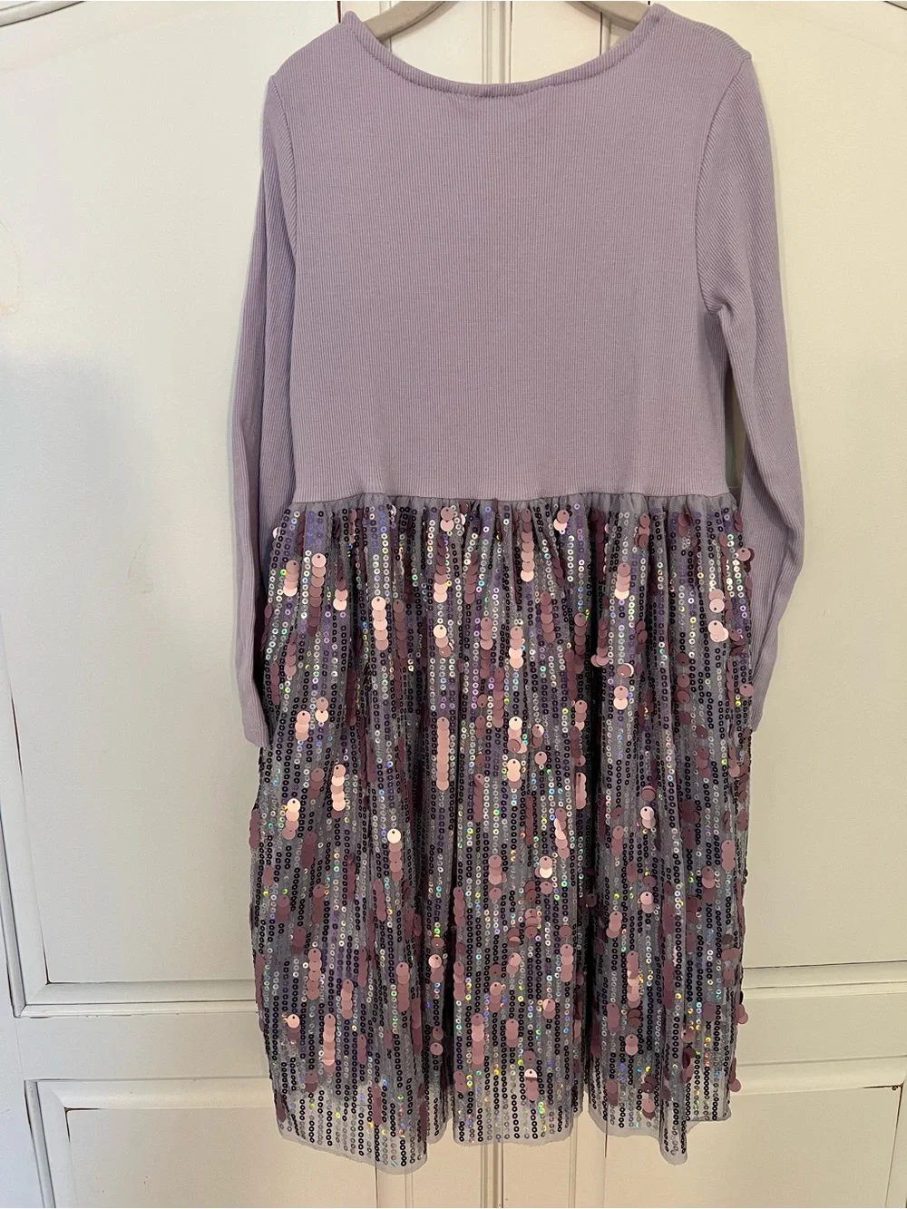 H&M Lavender Long-Sleeve Dress with Sequin Skirt